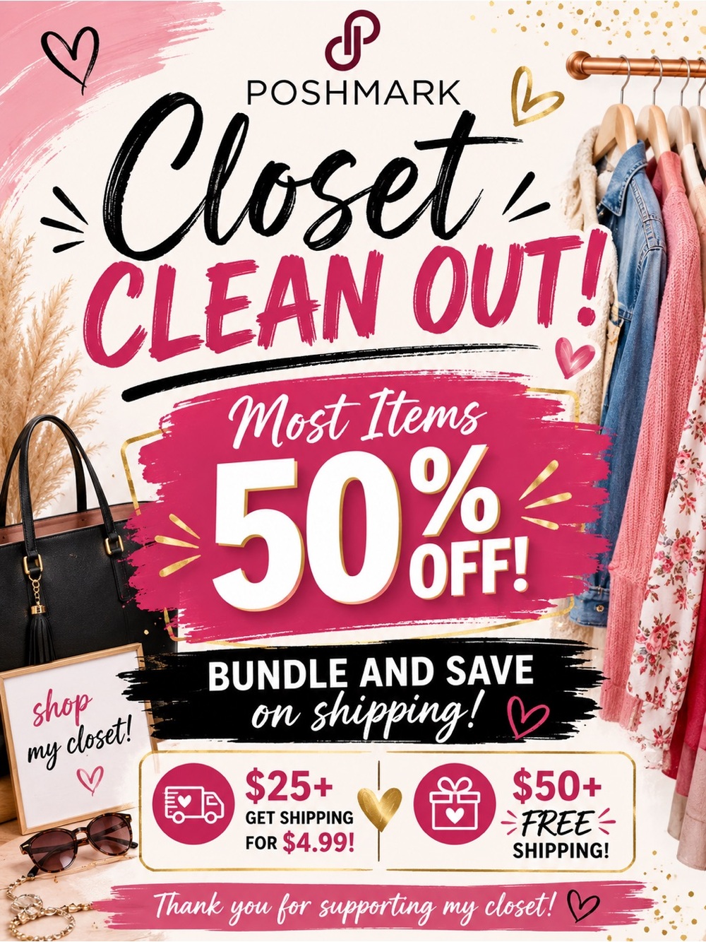 Poshmark Closet Clean Out 50% Off Sale Sign